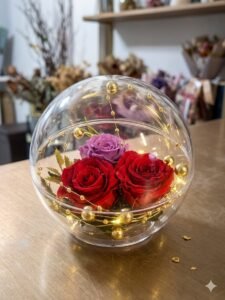 # 352 ​Trío Constelación: Rosas Preservadas con Destellos Dorados