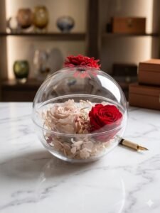 # 350 Dúo San Valentín: Rosas Preservadas en Esfera de Cristal