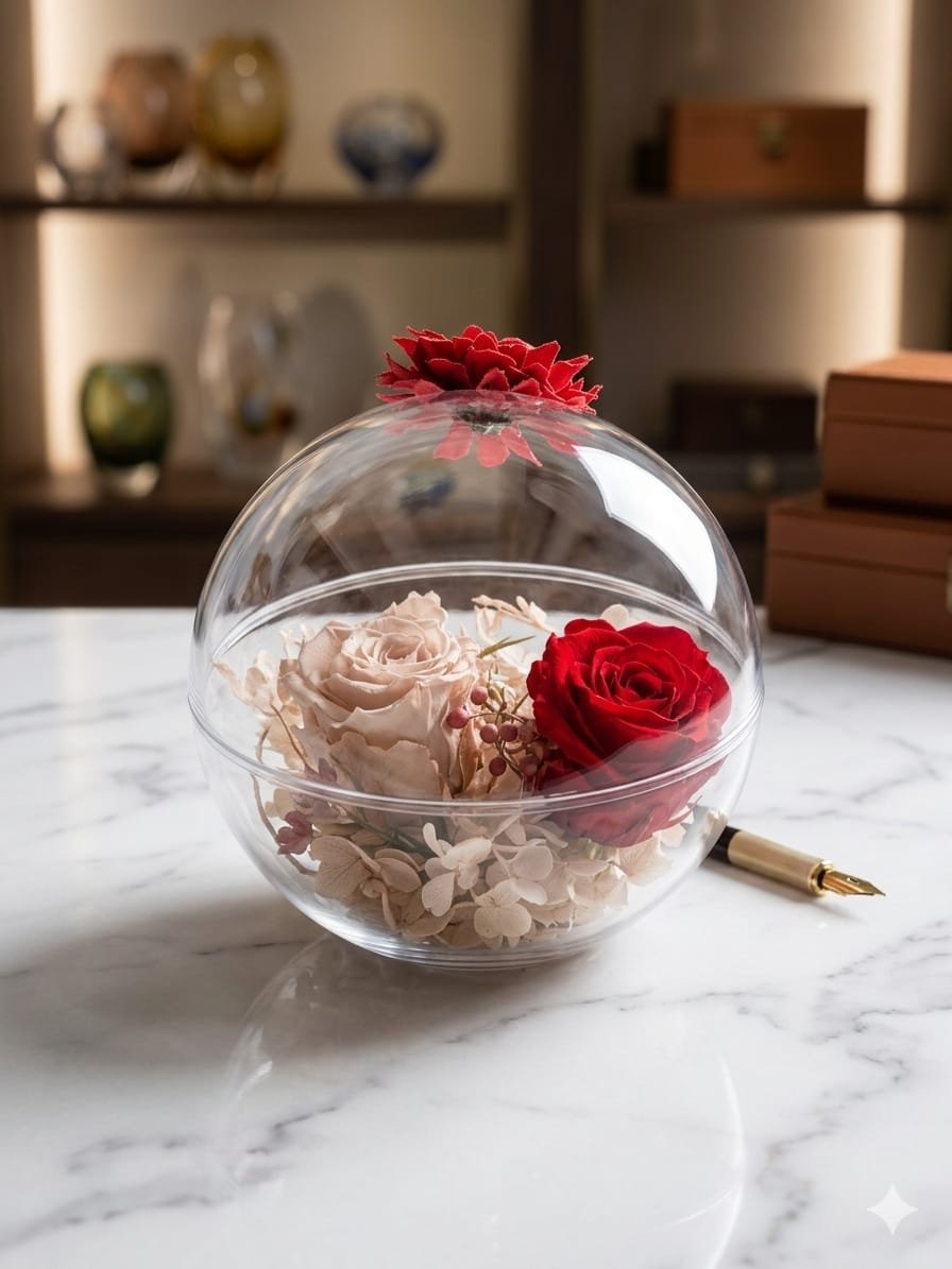 # 350 Dúo San Valentín: Rosas Preservadas en Esfera de Cristal