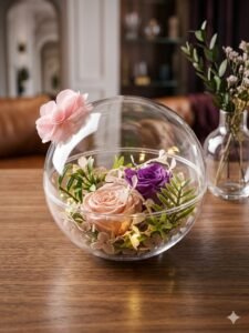 # 349 Rosas Preservadas en Esfera de Cristal con Detalle Floral