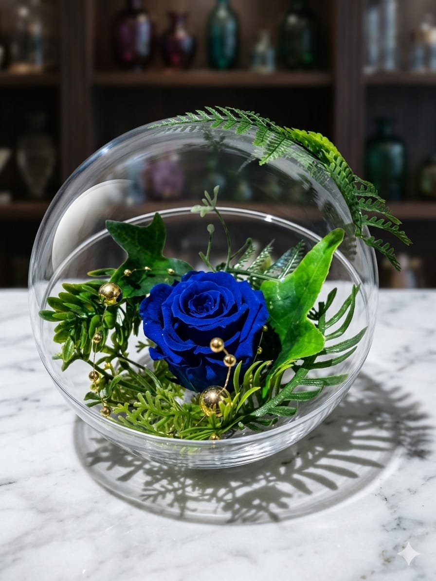 # 348 Rosa Preservada Azul en Esfera de Cristal